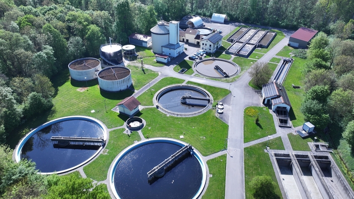 Aerial view of the Dillingen sewage treatment plant