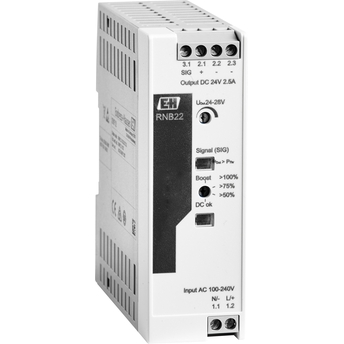 The RNB22 is a high-efficiency 24 VDC power supply for DIN rail interface systems RNB22 compact, high-efficiency primary switch mode power supply for DIN rail interface systems